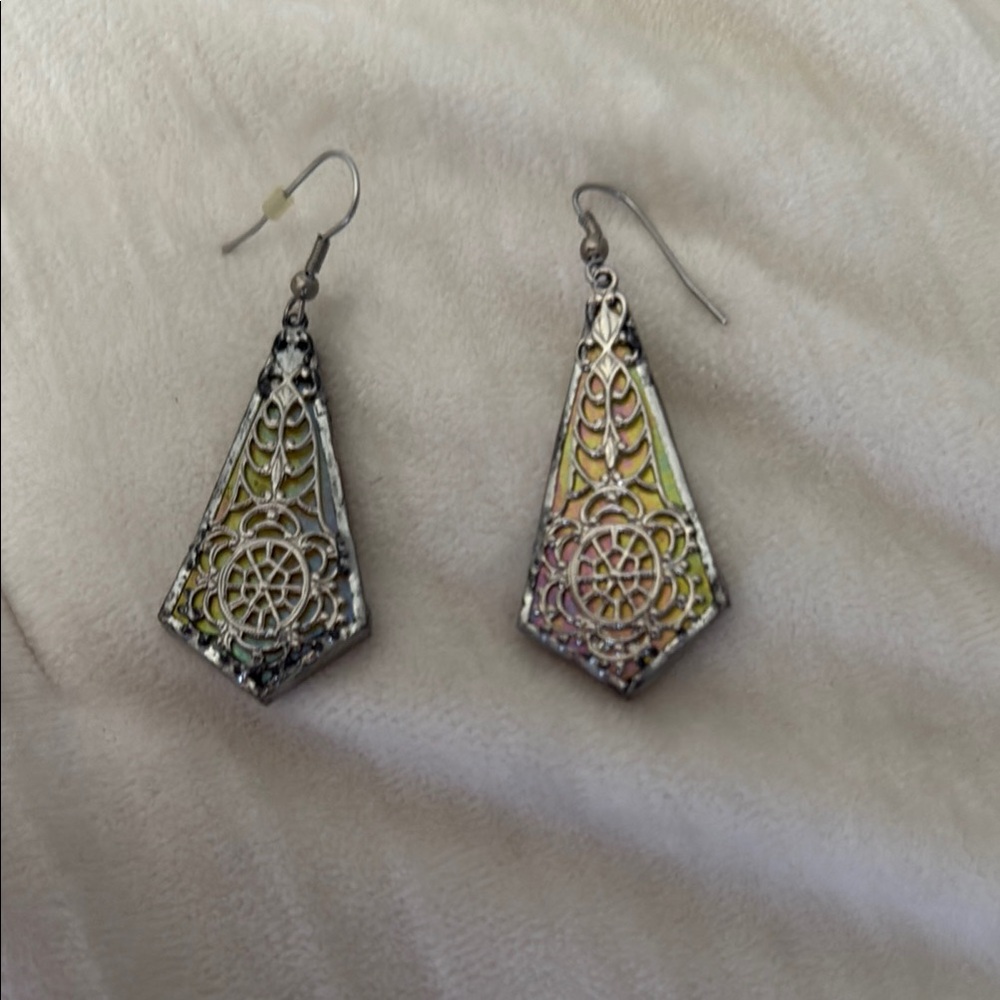Elegant Silver and Yellow Filigree Earrings